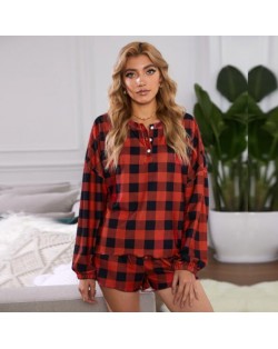 U.S. Fashion Red Plaids Dyed Printing Women Homewear/ Pajamas Suit