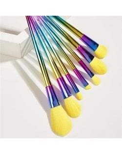 7 pcs Gradient Color Aluminum Tube Yellow Makeup Brushes Set