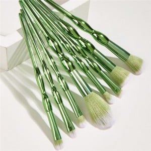 8 pcs Green Knots Plastic Handle Makeup Brushes Set