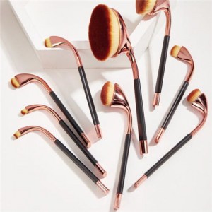9 pcs Bended Brush Design High Fashion Women Makeup Brushes Set - Rose Gold