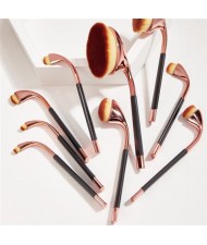 9 pcs Bended Brush Design High Fashion Women Makeup Brushes Set - Rose Gold