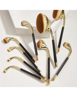 9 pcs Bended Brush Design High Fashion Women Makeup Brushes Set - Gold