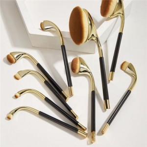 9 pcs Bended Brush Design High Fashion Women Makeup Brushes Set - Gold