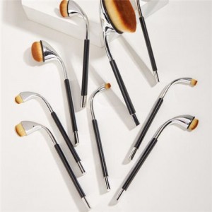 9 pcs Bended Brush Design High Fashion Women Makeup Brushes Set - Silver