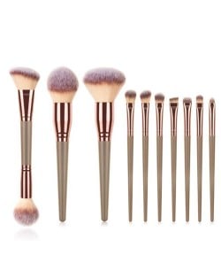 10 pcs Wooden Handle Big Size Women Fashion Powder Brush/ Makeup Brushes Set - Brown