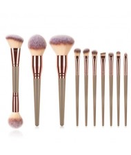 10 pcs Wooden Handle Big Size Women Fashion Powder Brush/ Makeup Brushes Set - Brown