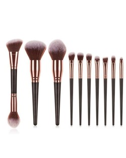 10 pcs Wooden Handle Big Size Women Fashion Powder Brush/ Makeup Brushes Set - Black
