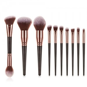 10 pcs Wooden Handle Big Size Women Fashion Powder Brush/ Makeup Brushes Set - Black