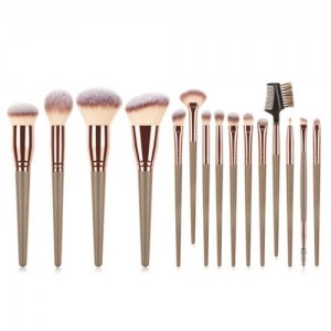 15 pcs Big Size Wooden Handle Women Fashion Powder Brush/ Makeup Brushes Set - Brown