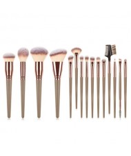 15 pcs Big Size Wooden Handle Women Fashion Powder Brush/ Makeup Brushes Set - Brown