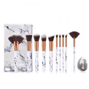 10 pcs Marble Texture Handle High Fashion Women Powder Brush/ Makeup Brushes Set