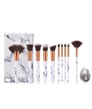 10 pcs Marble Texture Handle High Fashion Women Powder Brush/ Makeup Brushes Set