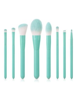 8 pcs Candy Color Wooden Handle High Fashion Women Powder Brush/ Makeup Brushes Set - Teal