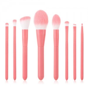 8 pcs Candy Color Wooden Handle High Fashion Women Powder Brush/ Makeup Brushes Set - Pink