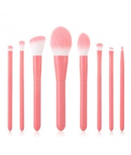 8 pcs Candy Color Wooden Handle High Fashion Women Powder Brush/ Makeup Brushes Set - Pink