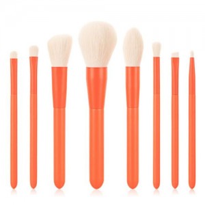 8 pcs Candy Color Wooden Handle High Fashion Women Powder Brush/ Makeup Brushes Set - Orange