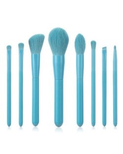 8 pcs Candy Color Wooden Handle High Fashion Women Powder Brush/ Makeup Brushes Set - Blue