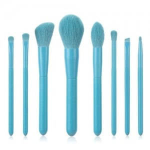 8 pcs Candy Color Wooden Handle High Fashion Women Powder Brush/ Makeup Brushes Set - Blue