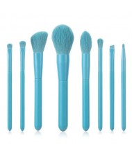 8 pcs Candy Color Wooden Handle High Fashion Women Powder Brush/ Makeup Brushes Set - Blue