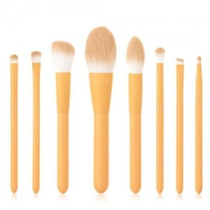 8 pcs Candy Color Wooden Handle High Fashion Women Powder Brush/ Makeup Brushes Set - Yellow