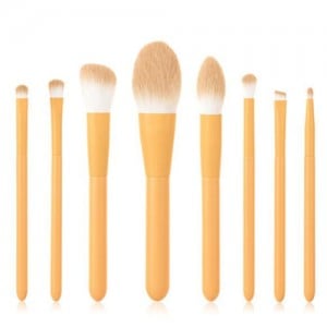 8 pcs Candy Color Wooden Handle High Fashion Women Powder Brush/ Makeup Brushes Set - Yellow