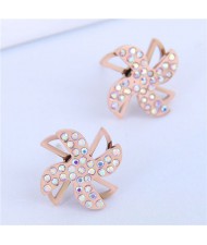 Cute Windmill Czech Rhinestone Fashion Stainless Steel Women Stud Earrings - Luminous White