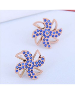 Cute Windmill Czech Rhinestone Fashion Stainless Steel Women Stud Earrings - Blue