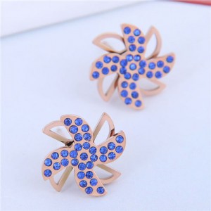 Cute Windmill Czech Rhinestone Fashion Stainless Steel Women Stud Earrings - Blue