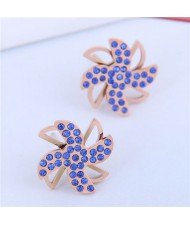 Cute Windmill Czech Rhinestone Fashion Stainless Steel Women Stud Earrings - Blue