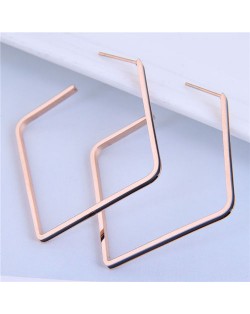 Korean Fashion Diamond Shape Bold Style Stainless Steel Women Hoop Earrings - Black