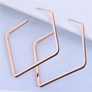 Korean Fashion Diamond Shape Bold Style Stainless Steel Women Hoop Earrings - Black