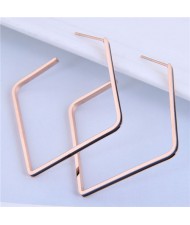 Korean Fashion Diamond Shape Bold Style Stainless Steel Women Hoop Earrings - Black