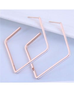 Korean Fashion Diamond Shape Bold Style Stainless Steel Women Hoop Earrings - White