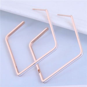 Korean Fashion Diamond Shape Bold Style Stainless Steel Women Hoop Earrings - White