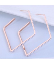 Korean Fashion Diamond Shape Bold Style Stainless Steel Women Hoop Earrings - White