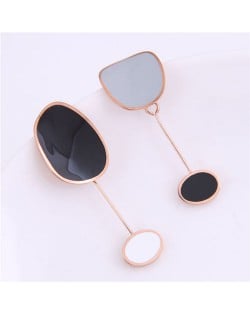 Oil-spot Glazed Asymmetric Design Women Stainless Steel Earrings