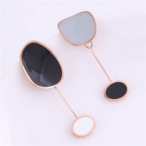 Oil-spot Glazed Asymmetric Design Women Stainless Steel Earrings