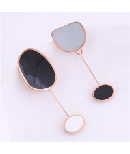 Oil-spot Glazed Asymmetric Design Women Stainless Steel Earrings