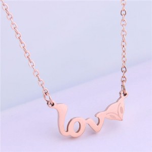 Love and Fox Head Design Pendant Women Stainless Steel Necklace