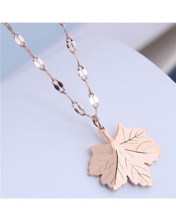 Korean Fashion Maple Leaf Pendant Women Stainless Steel Necklace - Rose Gold