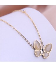 Rhinestone Embellished Sweet Butterfly Pendant Women Stainless Steel Necklace - Golden