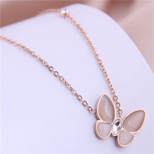 Rhinestone Embellished Sweet Butterfly Pendant Women Stainless Steel Necklace - Rose Gold