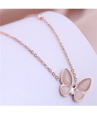 Rhinestone Embellished Sweet Butterfly Pendant Women Stainless Steel Necklace - Rose Gold
