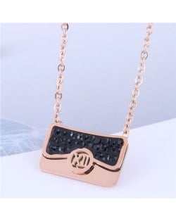 High Fashion Handbag Pendant Women Stainless Steel Necklace - Black