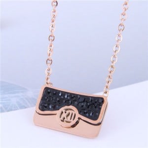 High Fashion Handbag Pendant Women Stainless Steel Necklace - Black