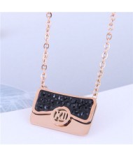 High Fashion Handbag Pendant Women Stainless Steel Necklace - Black
