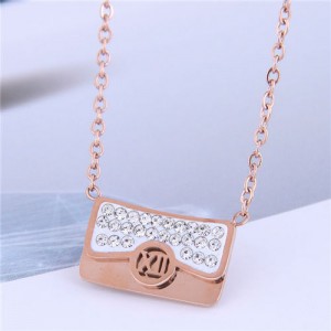 High Fashion Handbag Pendant Women Stainless Steel Necklace - White