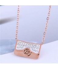 High Fashion Handbag Pendant Women Stainless Steel Necklace - White