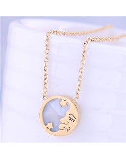 Stars and Moon Round Pendant High Fashion Women Stainless Steel Necklace - Golden