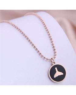 Korean Fashion Fish Tail Black Pendant Stainless Steel Necklace - Rose Gold